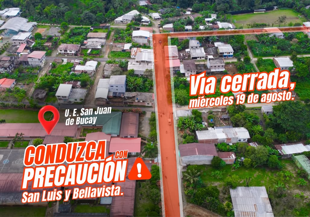 Cierre vial en Bucay: Asfaltado afecta acceso a San Luis y Bellavista desde las 08h00