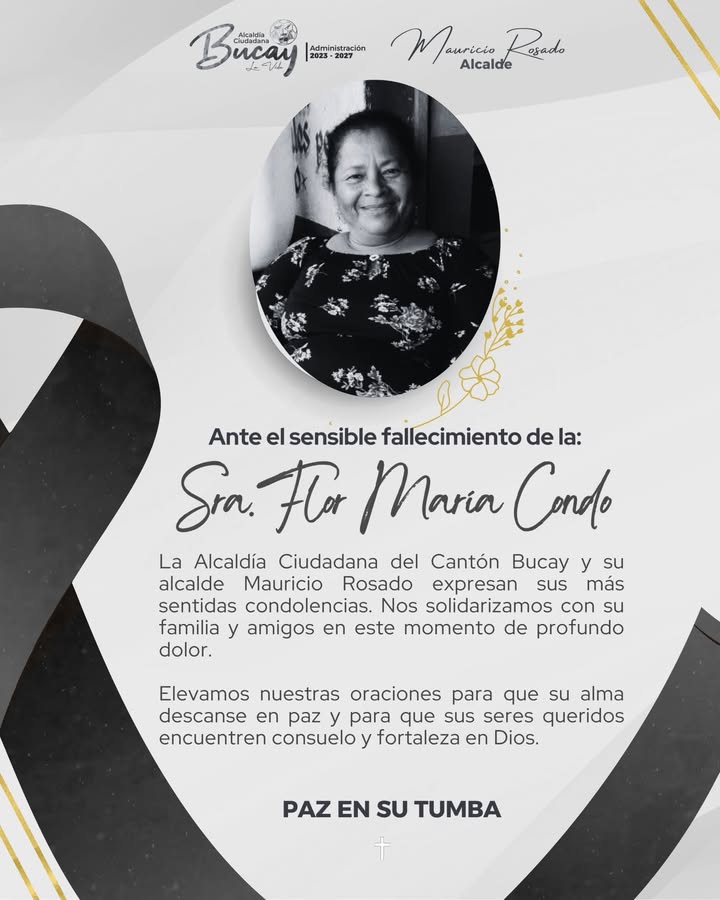 La Alcaldía de Bucay lamenta el fallecimiento de Flor María Condo Guevara